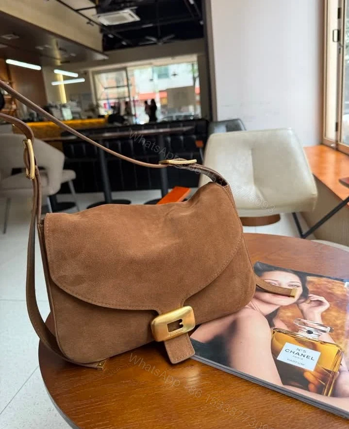 View 4 of Replica Balenciaga Clicca Medium Muscade Suede Shoulder Bag