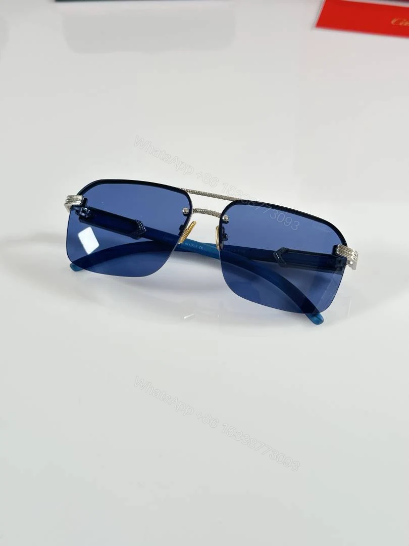 View 3 of First Copy Cartier 694 Silver Blue Sunglasses