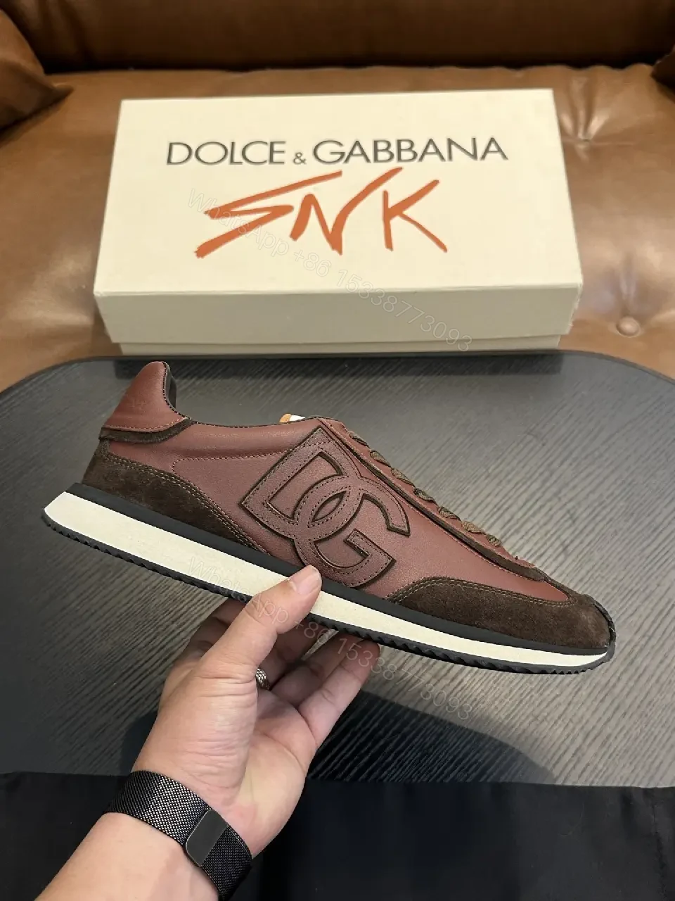 Chestnut Patchwork Runner: Leather & Suede, Luxury Sneaker — view 1