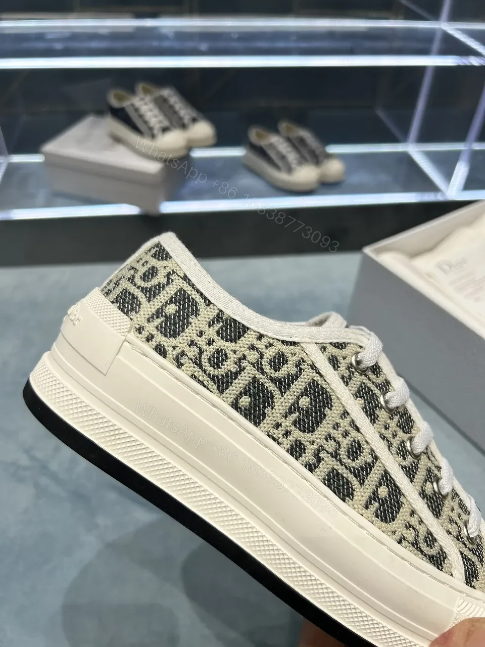View 9 of Monochrome Textured Low-Top Sneakers with Luxe Monogram Texture