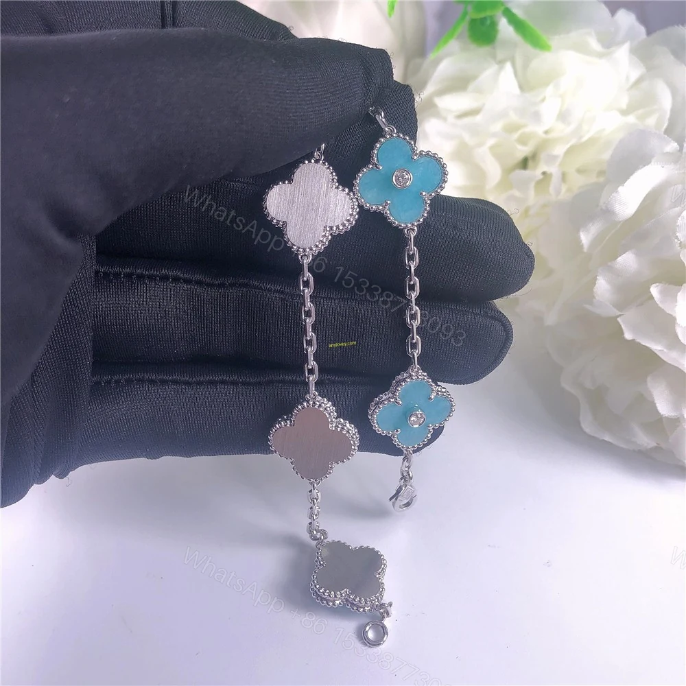 View 3 of VCA 18ct White Gold Vintage Alhambra Bracelet 5 motifs Blue Porcelain