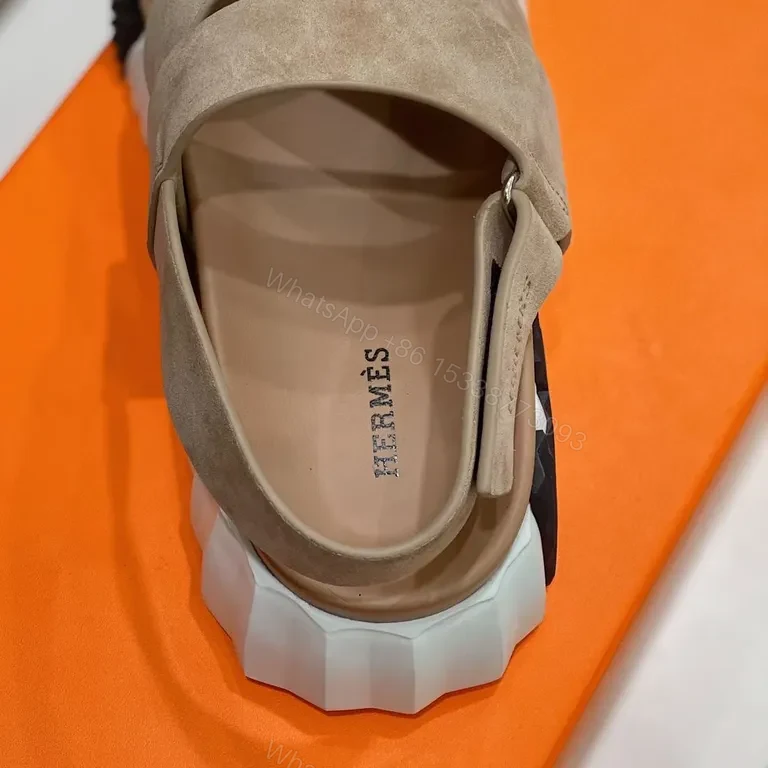 View 8 of Beige Suede Platform Sandals â€“ Geometric Sole, Modern Edge