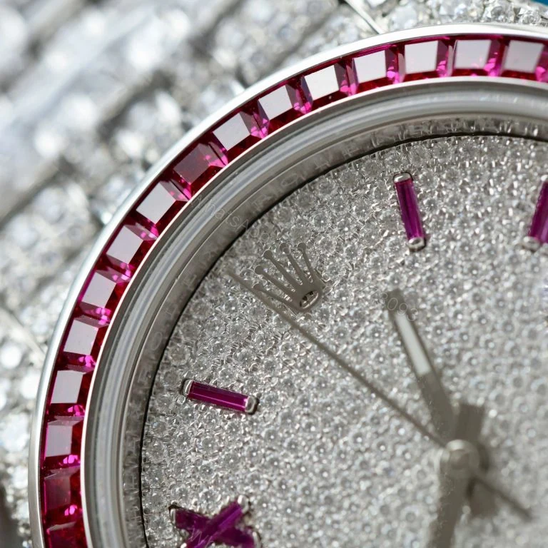 View 3 of Datejust 41mm Super Clone Custom Ruby + Moissanite Diamonds Replica