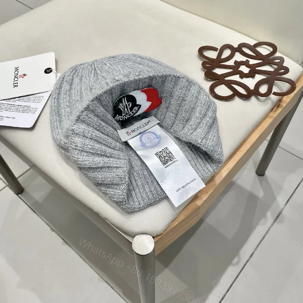 View 3 of Grey Cable Knit Beanie - Moncler-Style Logo Knit Cap