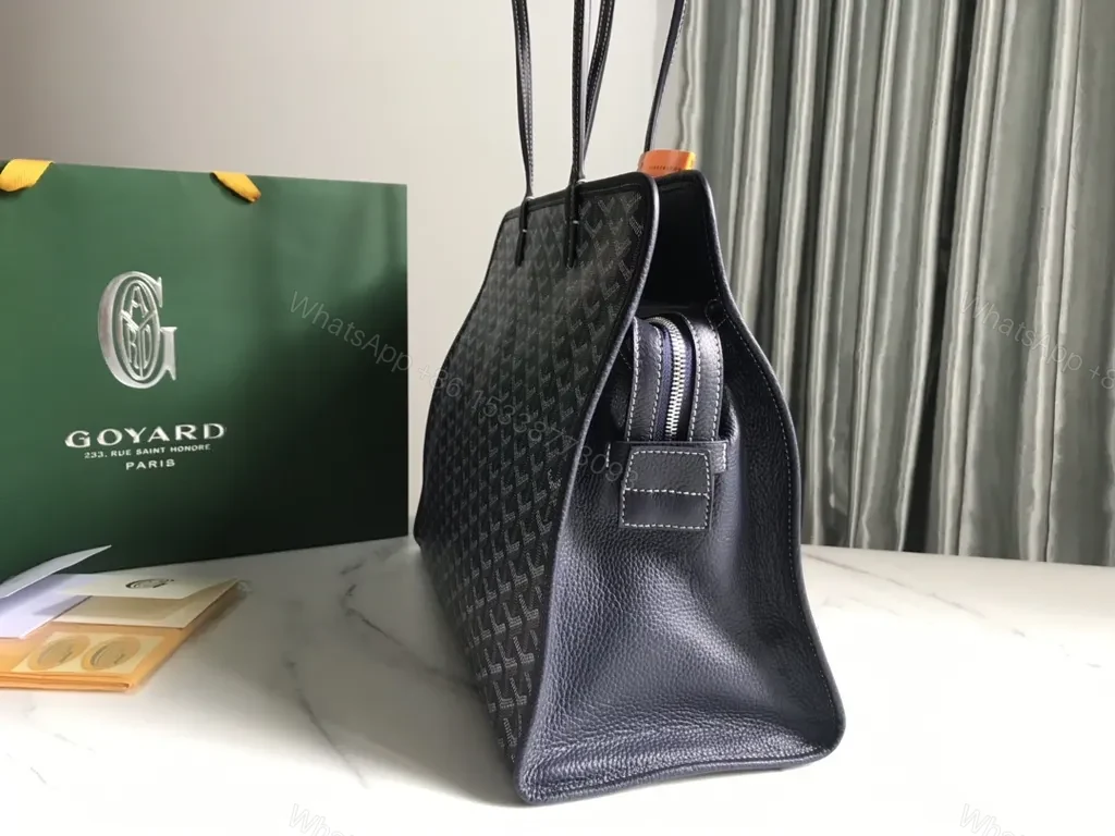 View 5 of Structured Luxe Tote: Goyard-Influenced Pattern, All-Day Sophistication