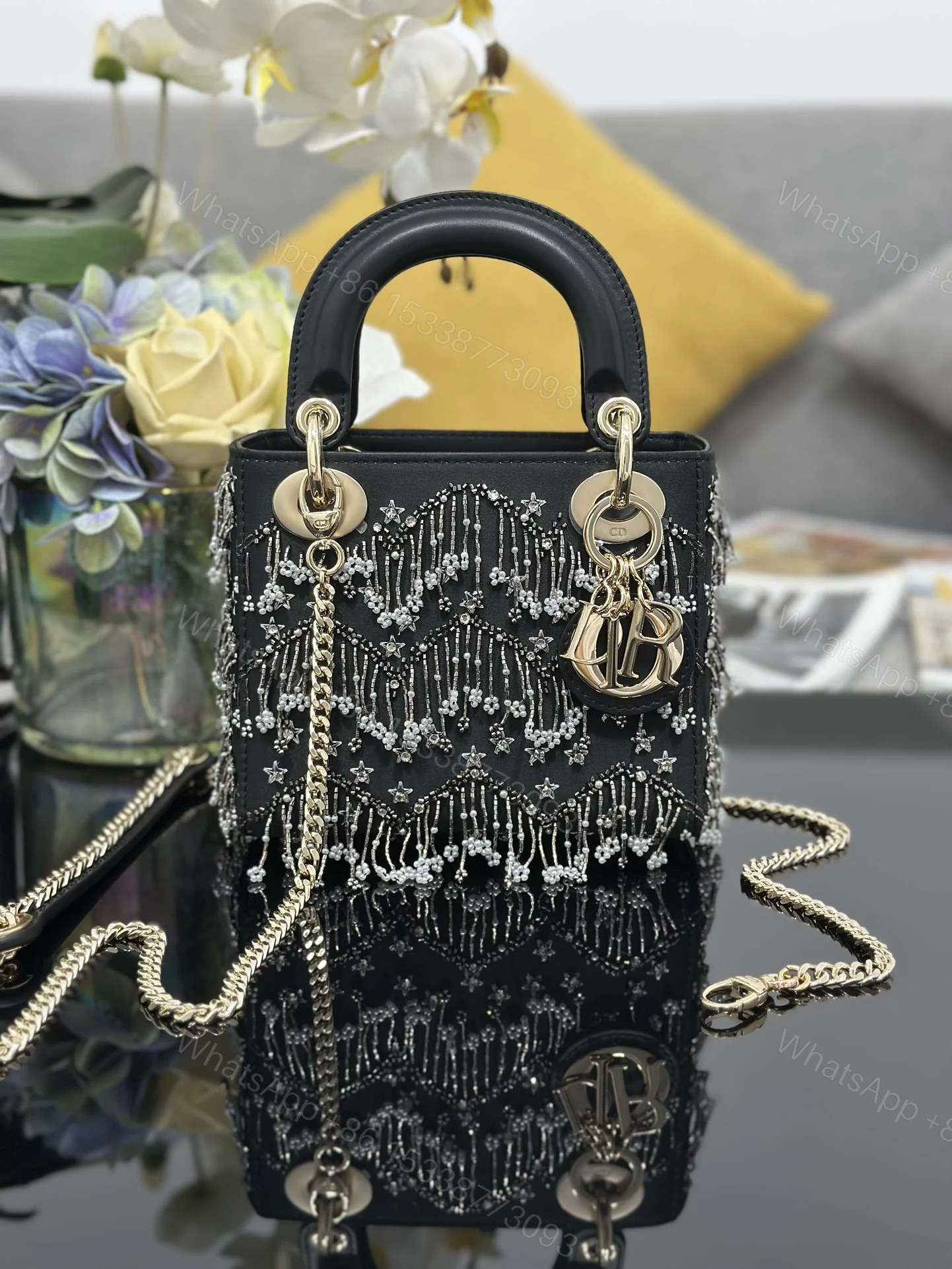 Dior 高仿 女款 Lady 星光流蘇珍珠手提包 名媛氣質款 — view 1