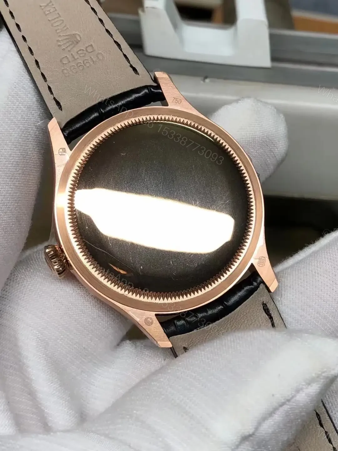 View 7 of Rolex Cellini Time 50505 39mm Everose Black Dial Black Alligator Strap Watch 50505-0009