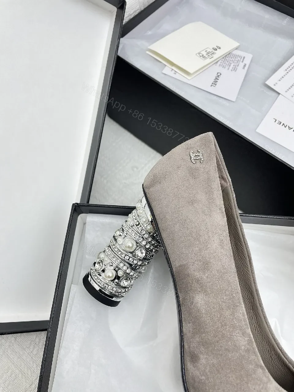 View 4 of Suede Pumps with Embellished Heel – Subtle Texture, Bold Statement