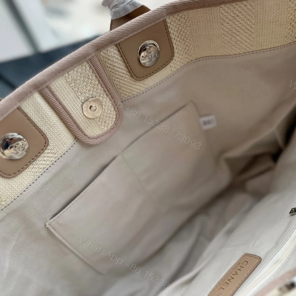 View 4 of Chanel Deauville Medium Tote Beige And Brown Canvas 38Cm