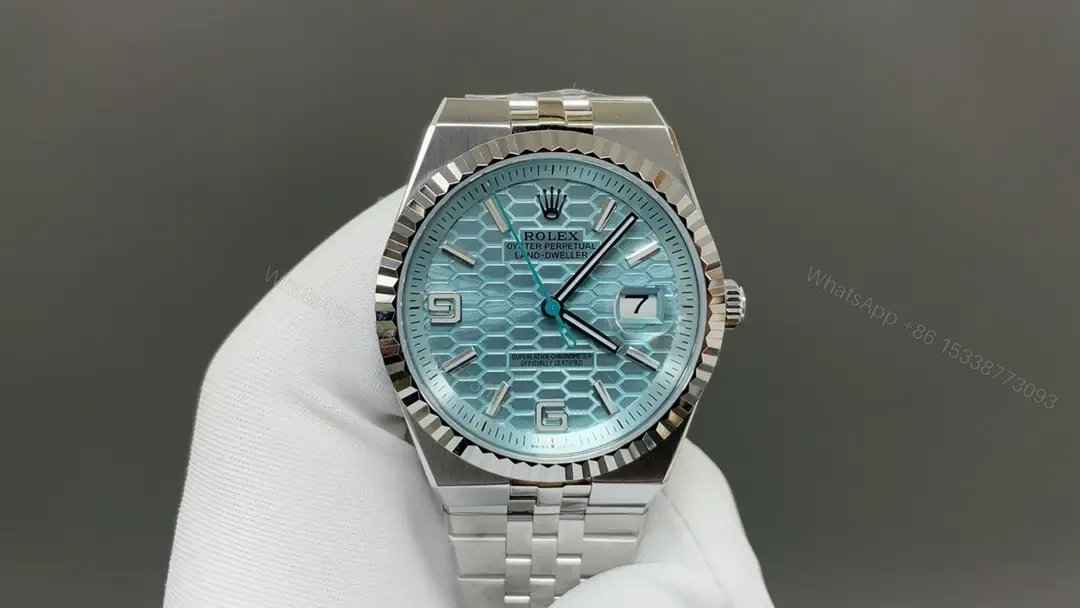 Rolex Land-Dweller 40 Ice Blue Honeycomb replica 40MM Platinum Flat Jubilee Bracelet 127336-0001 — view 1