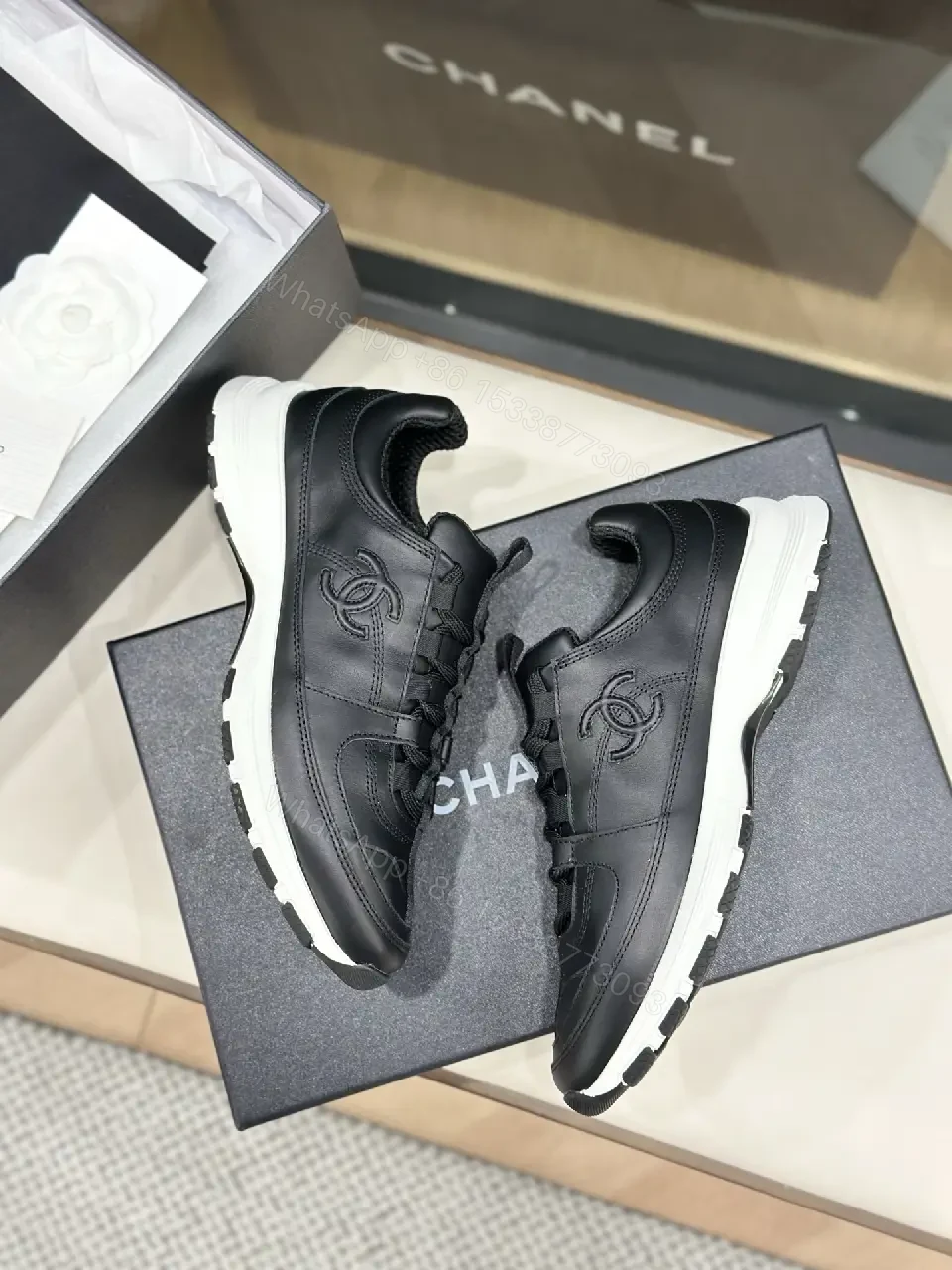View 5 of Bold Black Leather Sneakers, Luxe Street Style, Comfort