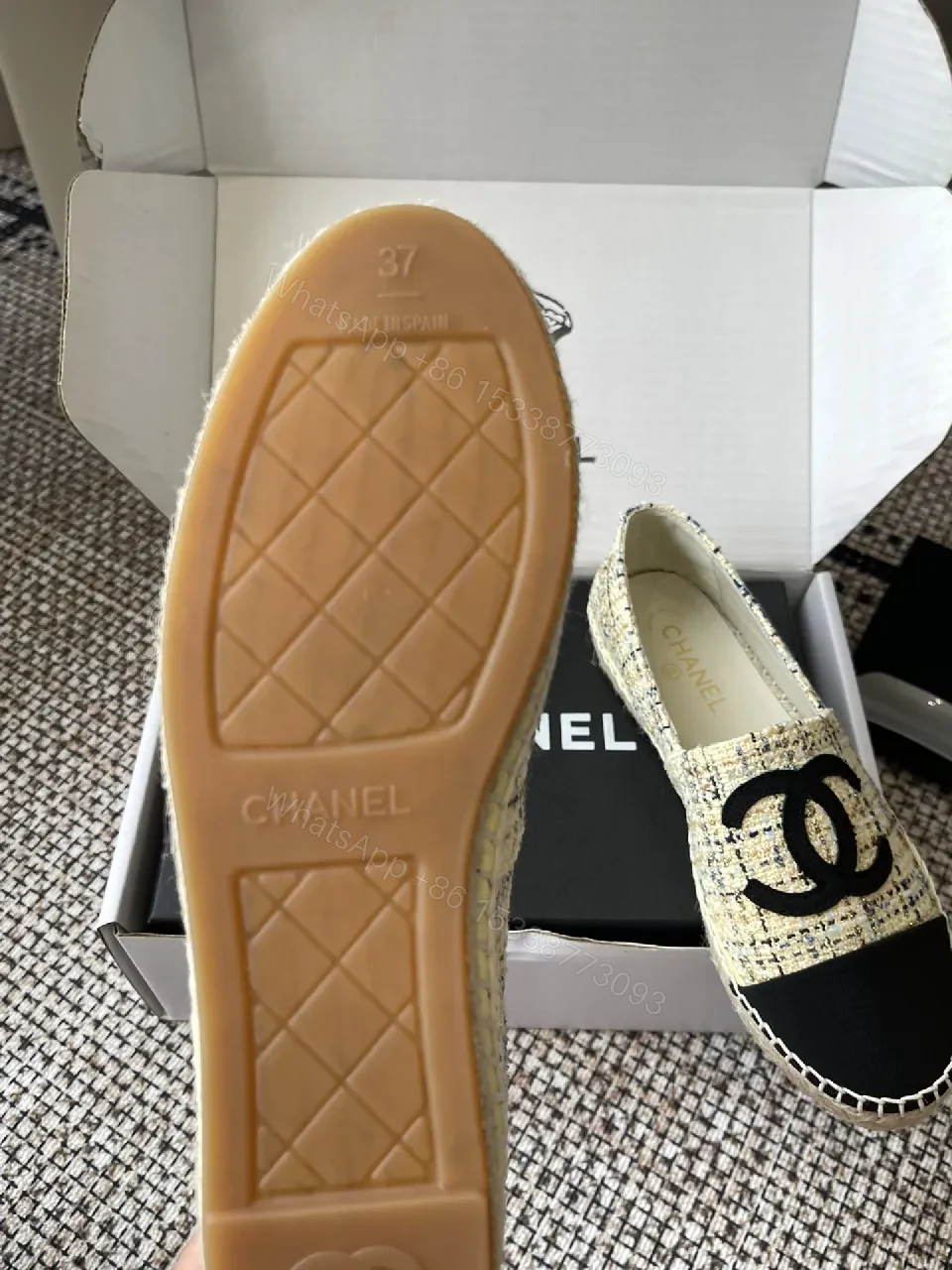 View 5 of Textured Tweed Espadrille Loafers with Logo Signature