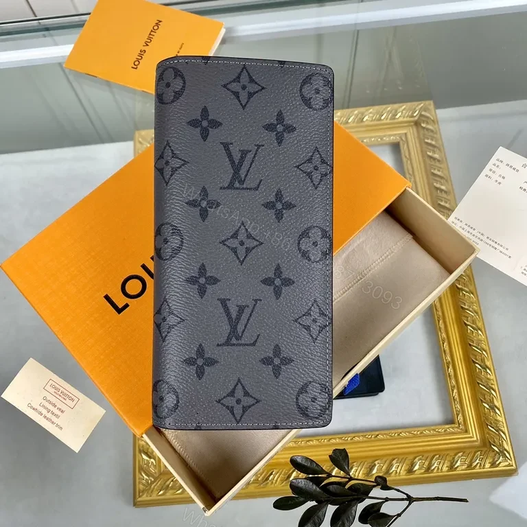View 5 of Monogram Charcoal Pebble Leather Wallet â€“ Fold-Over, Card + Cash Storage