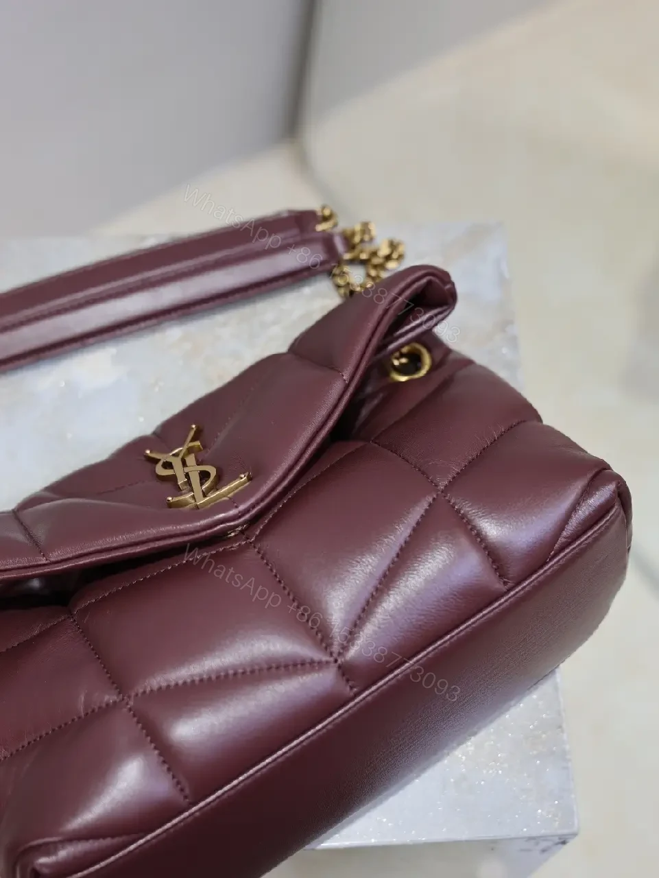View 2 of Quilted Burgundy Crossbody: Gold-Hardware, Sleek Style