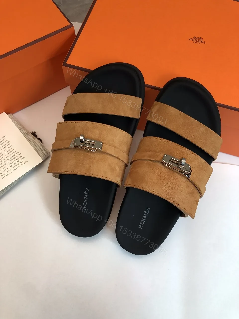 View 3 of Two-Strap Nubuck Leather Sandals - Signature Hardware, All-Day Comfort