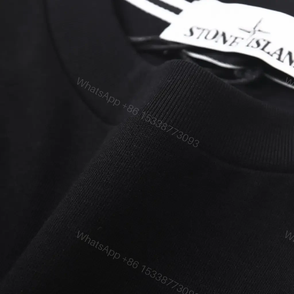 View 3 of Black Cotton Crewneck Tee with Small Chest Logo