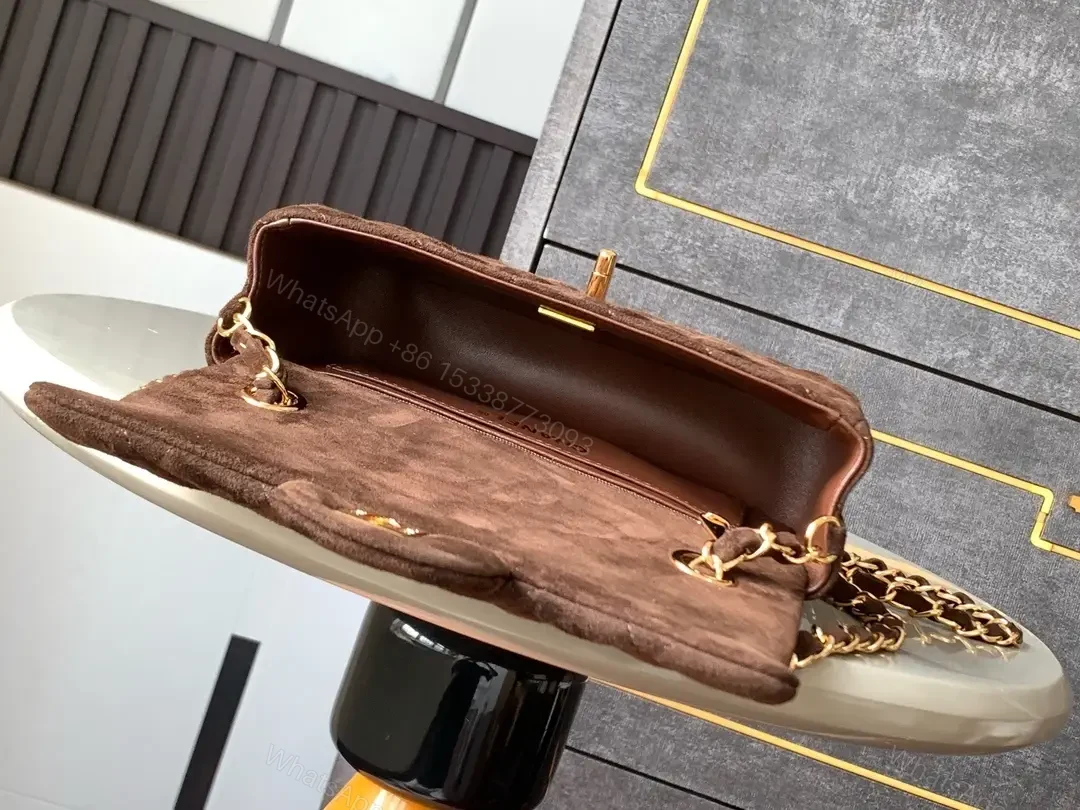 View 6 of Rich Quilted Brown Bag with Gold Hardware - Compact Leather-Style Shoulder Bag