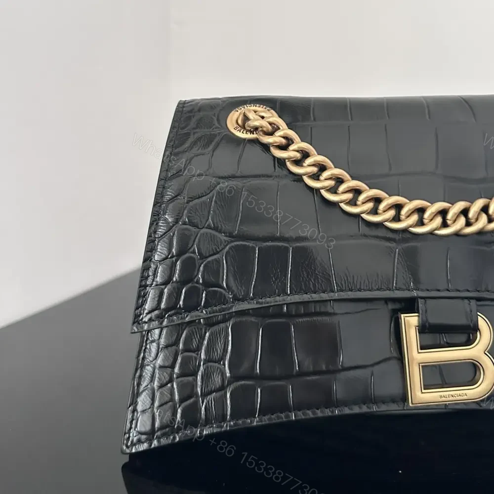 View 3 of 高仿Balenciaga*Crush系列鱷魚皮沙漏包黑色S