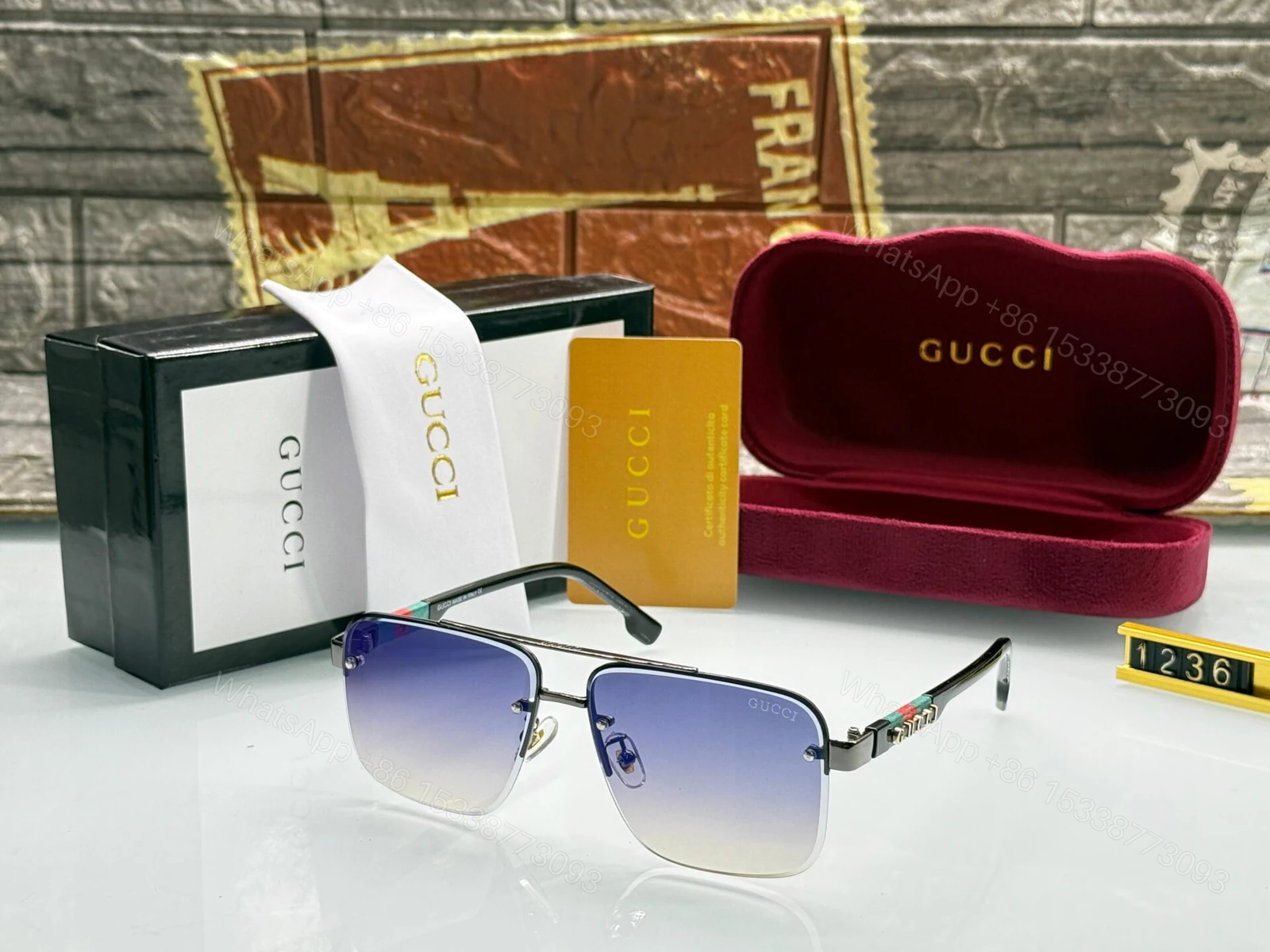 View 3 of Gucci Square Aviator Gold-Brown Sunglasses