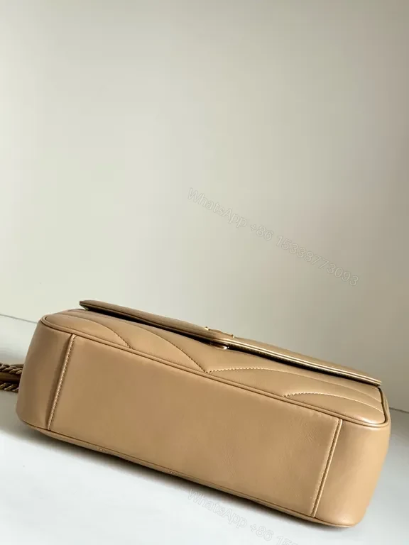 View 7 of Chic Quilted Leather Shoulder Bag with Gold YSL Hardware