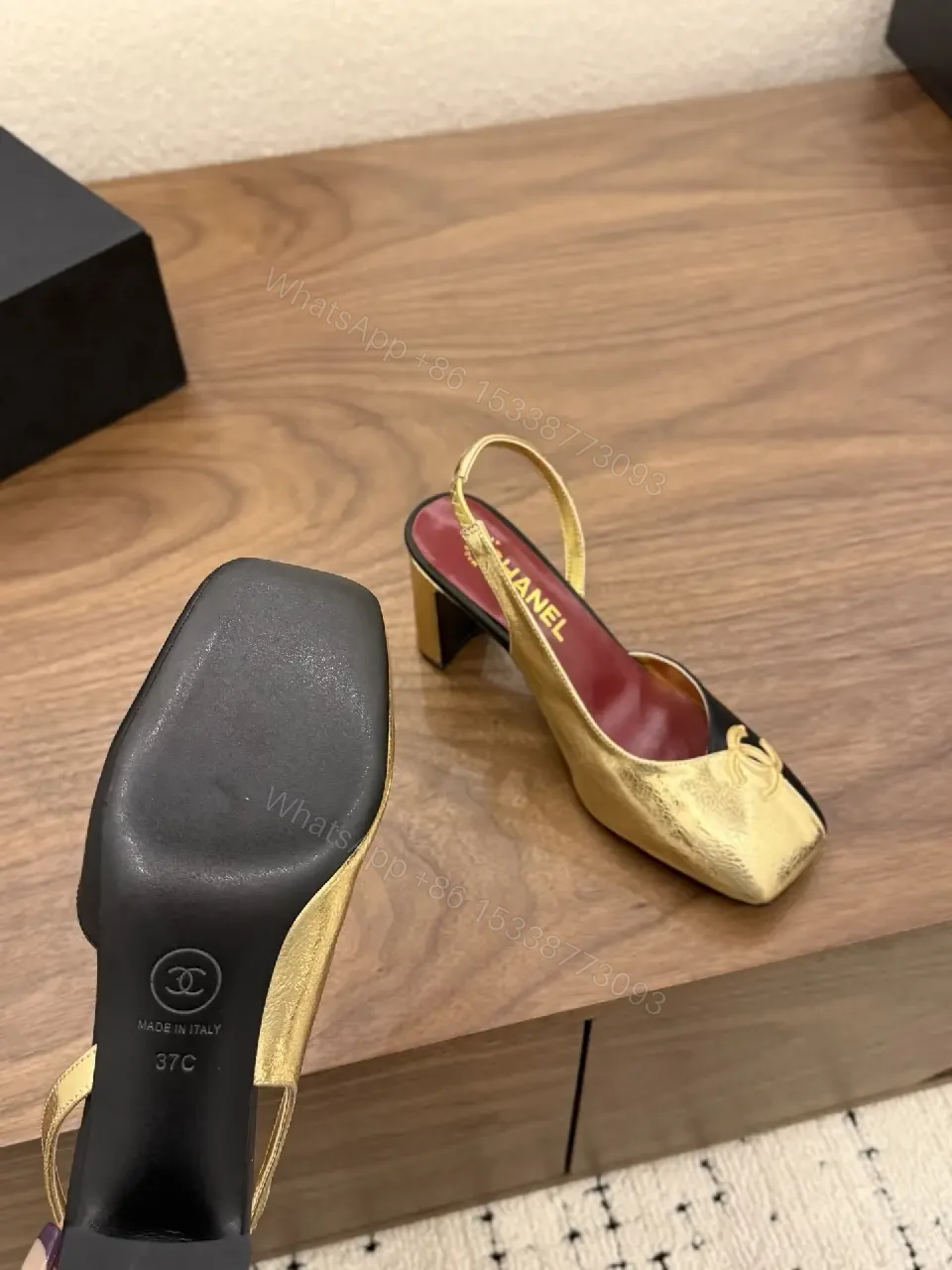 View 10 of Gold & Black Slingback Heels: Luxe Comfort, Medium Heel