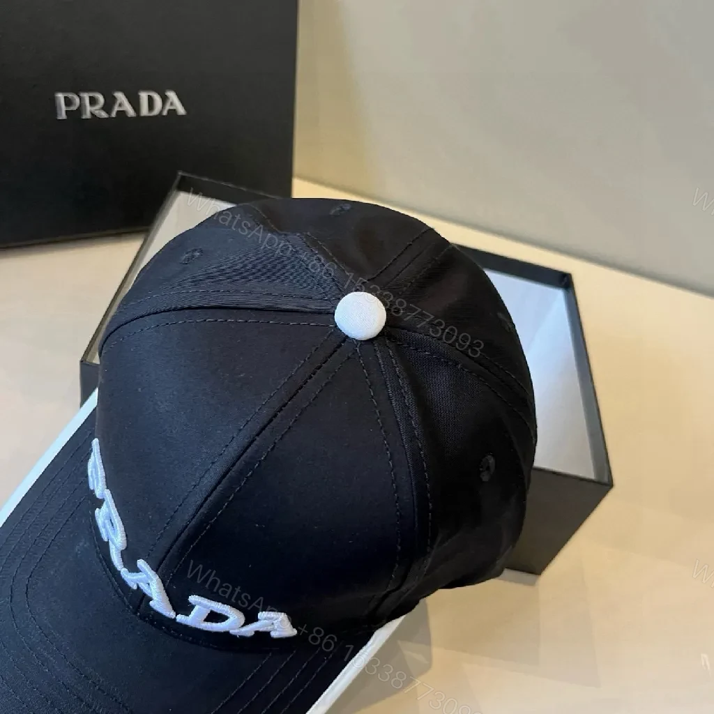 View 4 of Bold Monochrome Cap with White Accent Cap, Prada-Style Logo