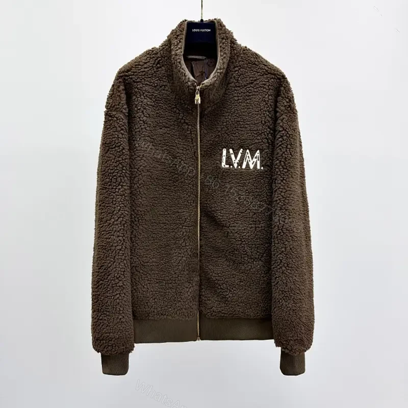 Brown Sherpa Bomber Jacket with Monogram – Cozy Luxury Outerwear — view 1