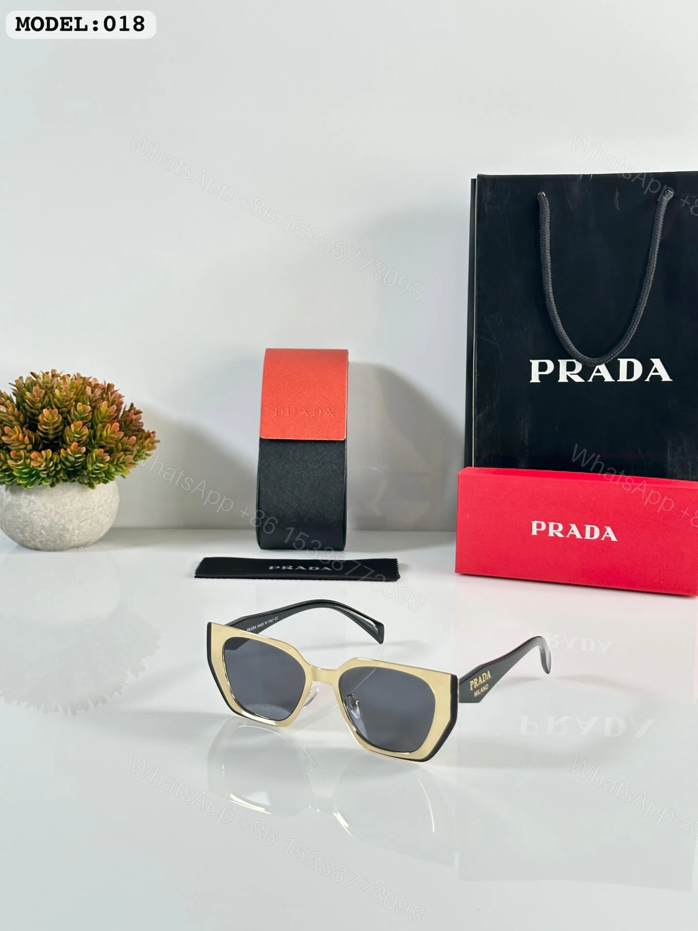 Prada Square Black-Gold Sunglasses — view 1