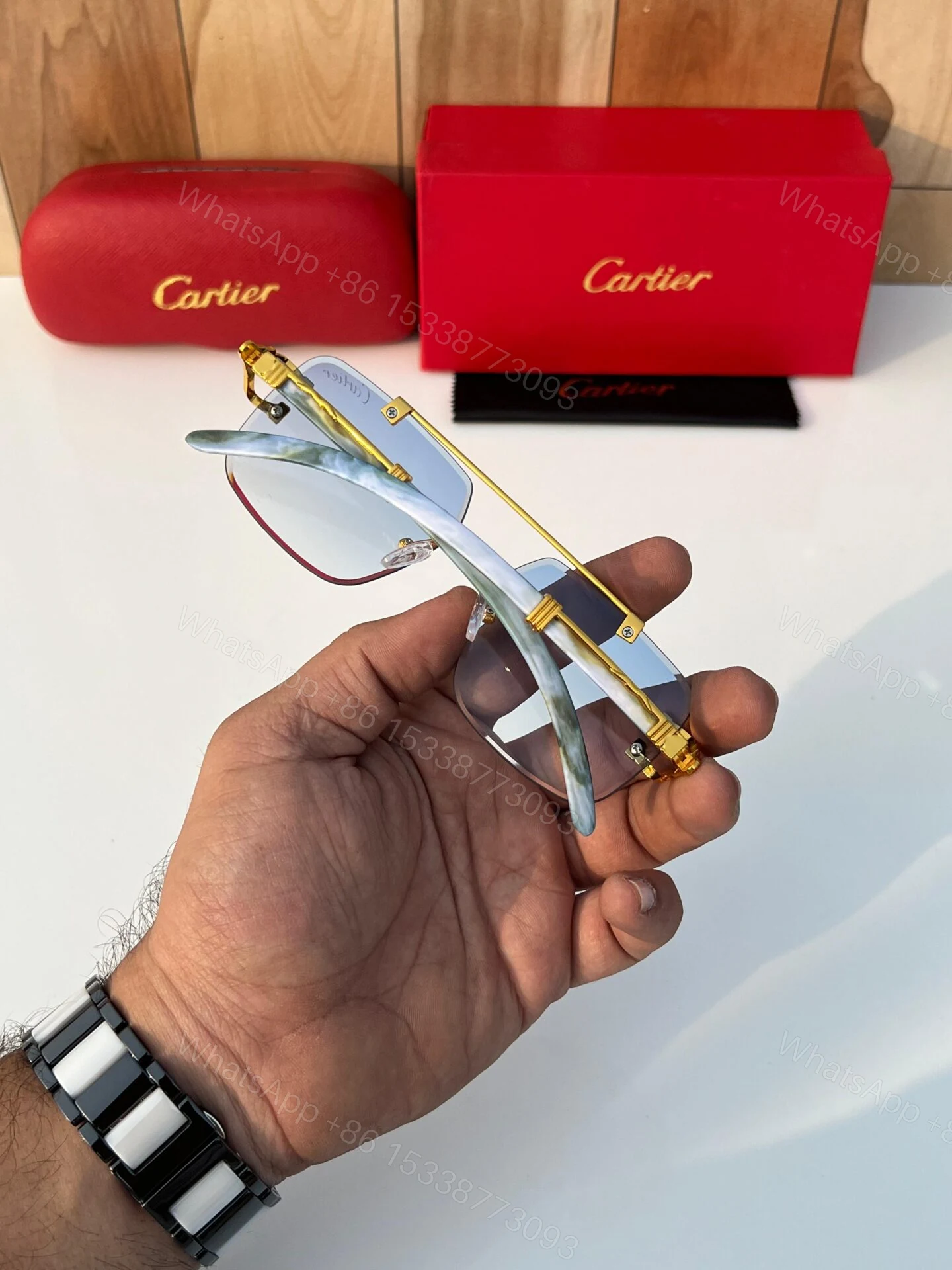 View 5 of Cartier Square Blue Gradient Metal Frame Sunglasses