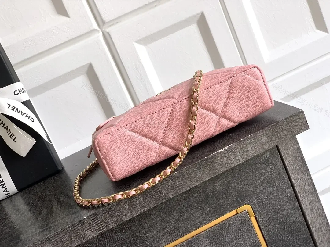 View 7 of Pink Quilted Mini Bag with Gold Hardware, Crossbody Style