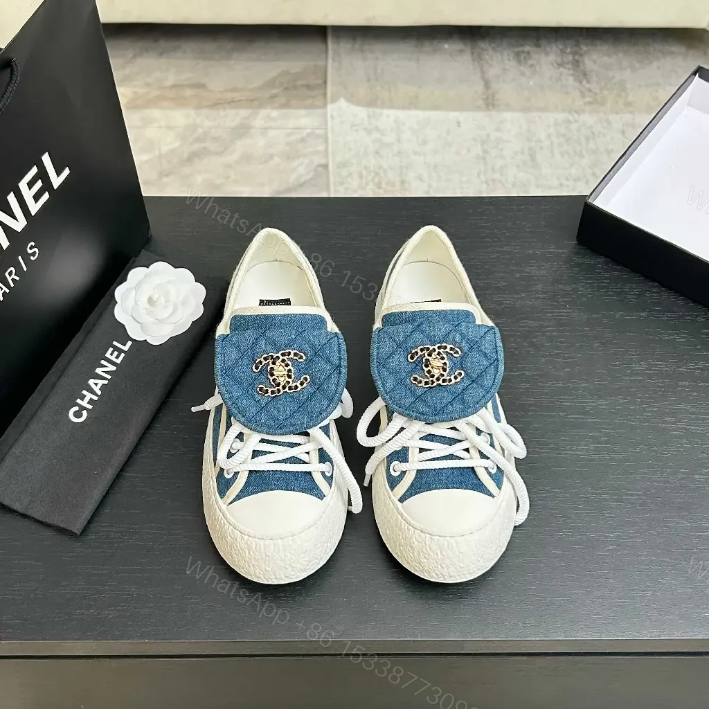 View 4 of Denim Luxe Low-Tops with Chanel-Style Embroidery Sneakers