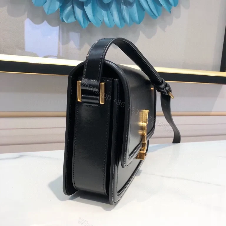 View 5 of Black Leather Clutch with Gold YSL Monogram