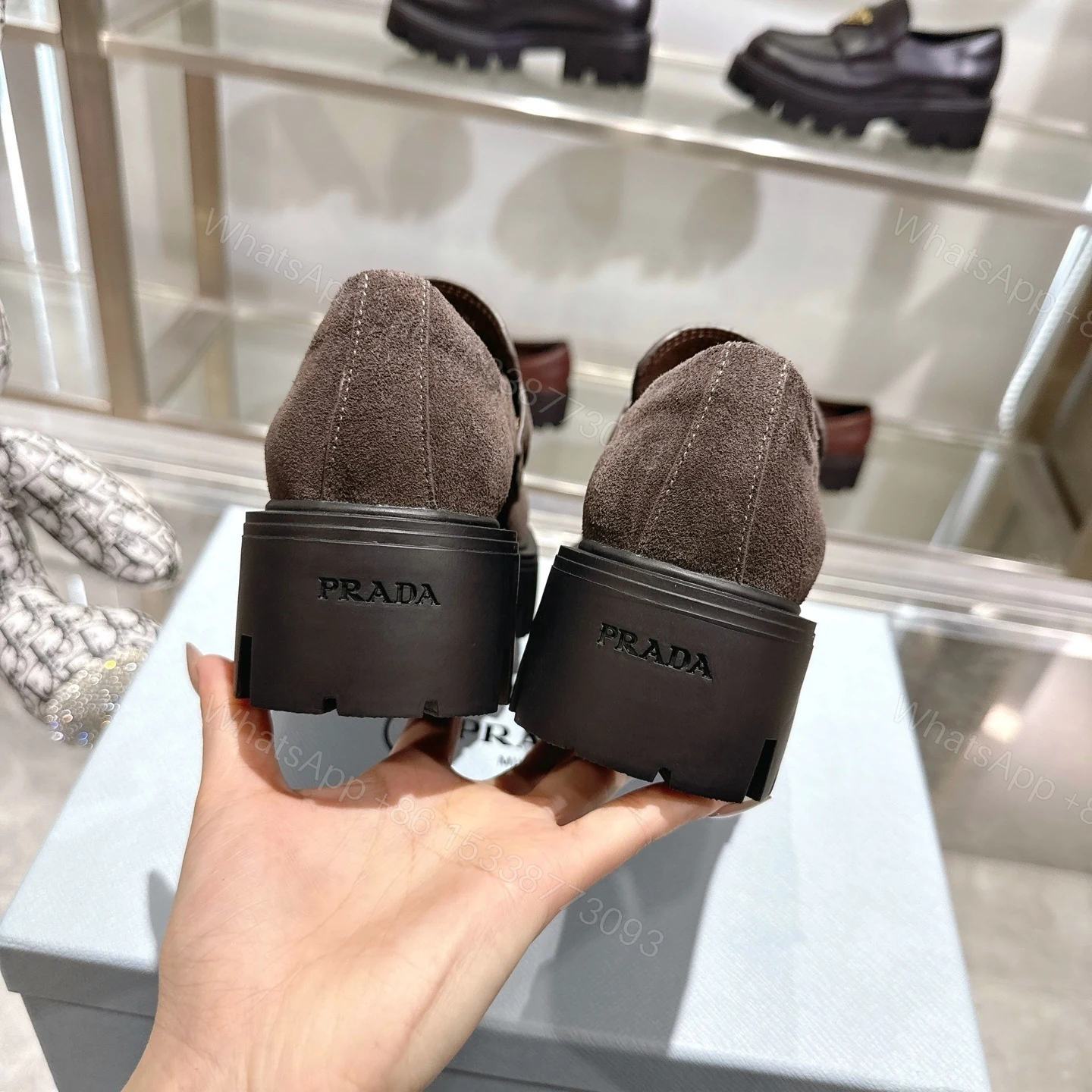 View 7 of Prada Chocolate Suede Loafers Dark Brown