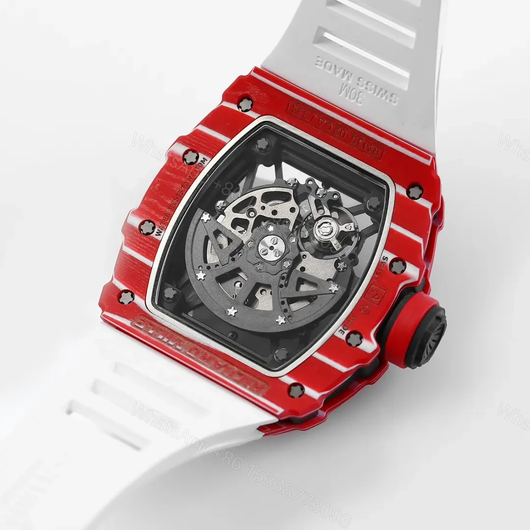 View 8 of ZF Factory Richard Mille RM 35-02 Rafael Nadal Red Carbon Fiber Automatic Watch with White Rubber Strap