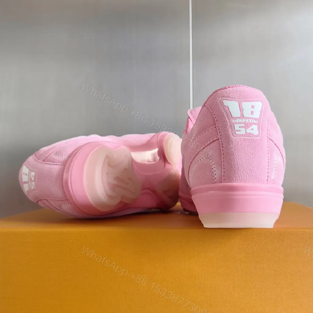 View 3 of Soft Pink Suede Luxe Sneakers with LV Detailing, High‐Top Comfort