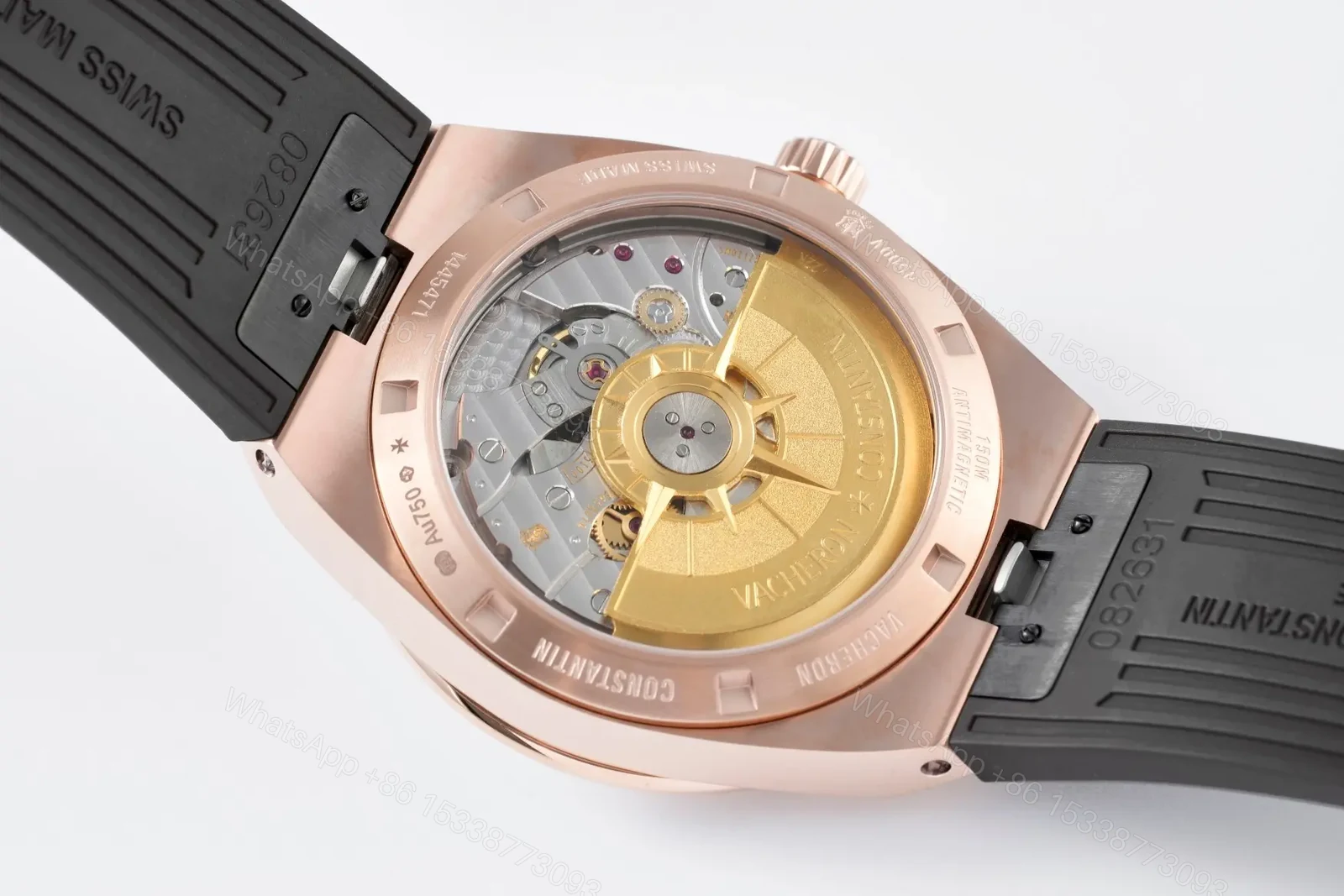 View 7 of Vacheron Constantin Overseas 4500V Series Rose Gold Watch with Black Rubber Strap – 41mm Silver Dial, Date Display, Automatic Movement