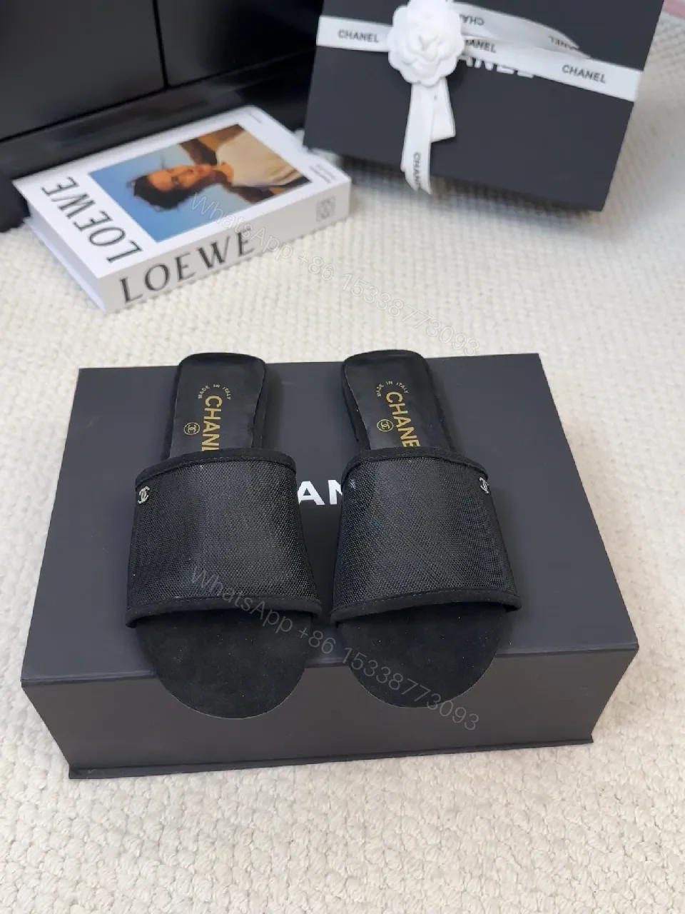 View 3 of Black Satin-Trim Slide Sandals: Luxe Everyday Comfort