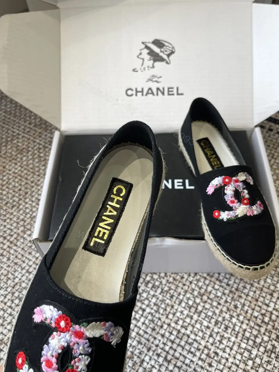 View 6 of Embroidered Espadrille Loafers: Black Canvas, Luxe Comfort