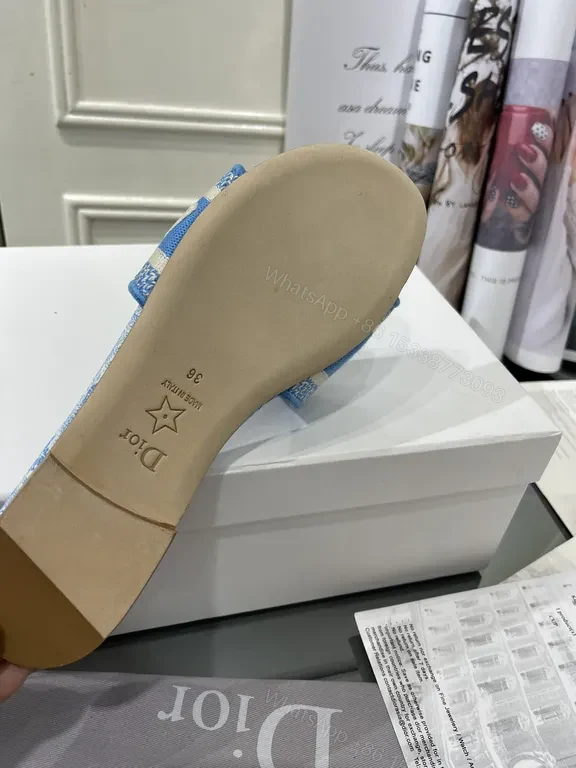 View 4 of Linen-Textured Dior Slides: Patterned Luxury Footwear