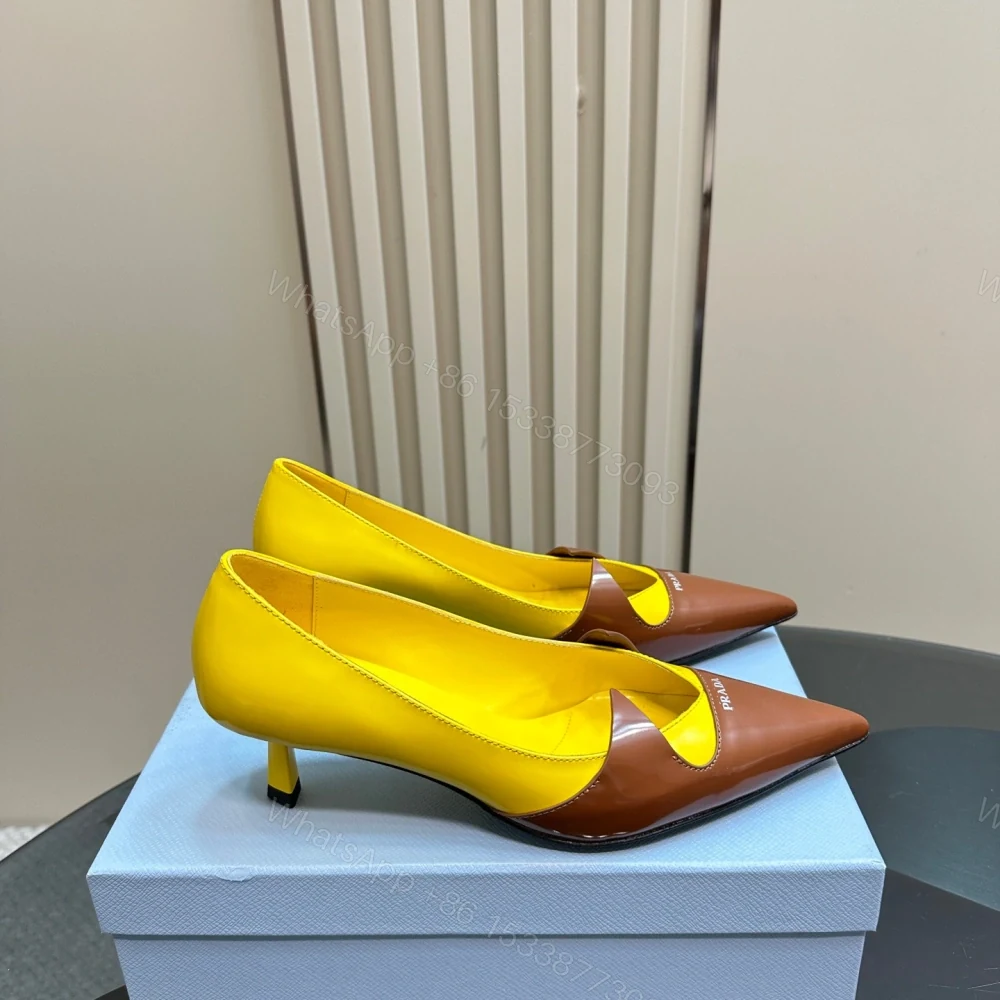 View 5 of 高仿Prada*1I976B尖頭走秀款高踭鞋5.5CM黃色免檢版