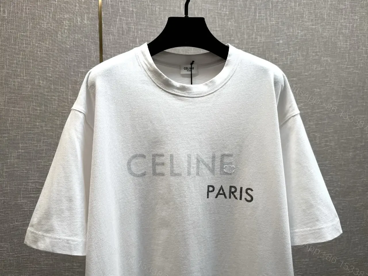 View 6 of Bright White Cotton-Blend Tee with Subtle CELINE Paris Logo