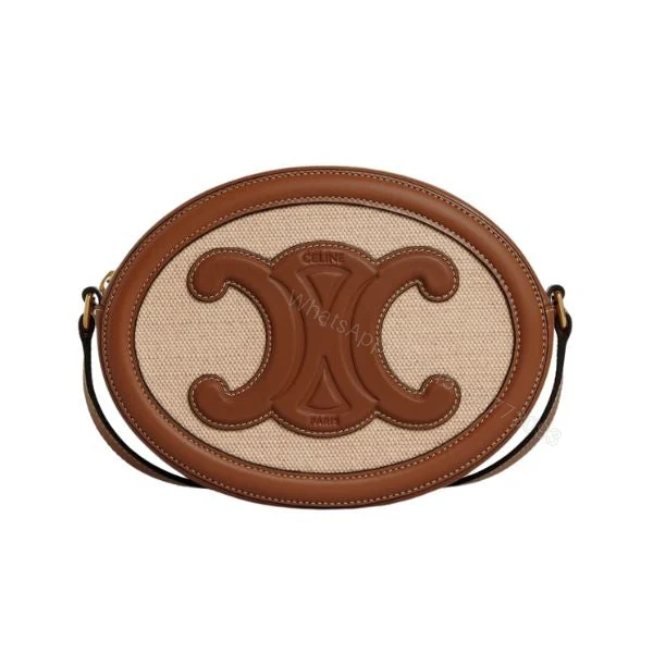 CELINE OVAL BAG CUIR TRIOMPHE IN TEXTILE AND CALFSKIN NATURAL 20CM 198602EFL02NT — view 1