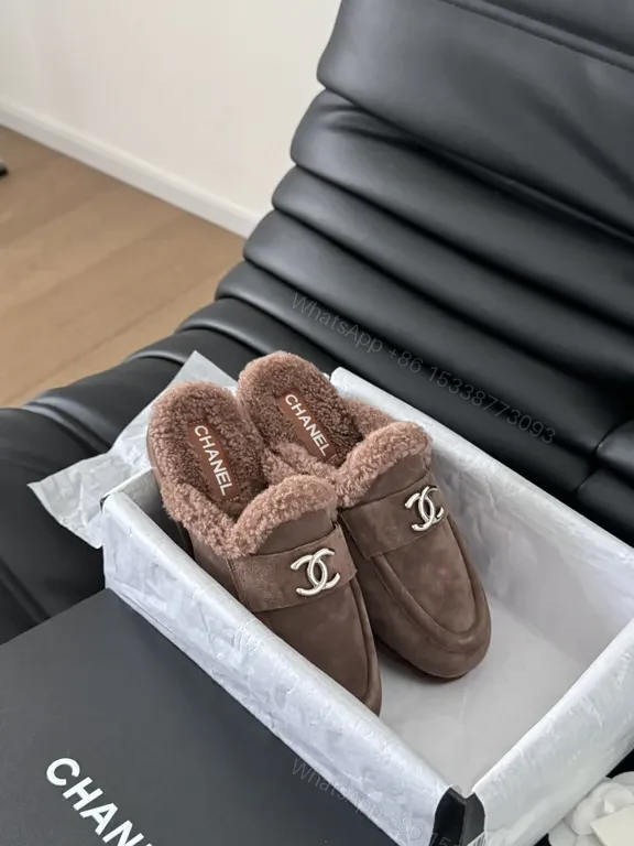 View 5 of Warm Taupe Suede Mules + Shearling Comfort + Luxe Designer-Inspired Footwear