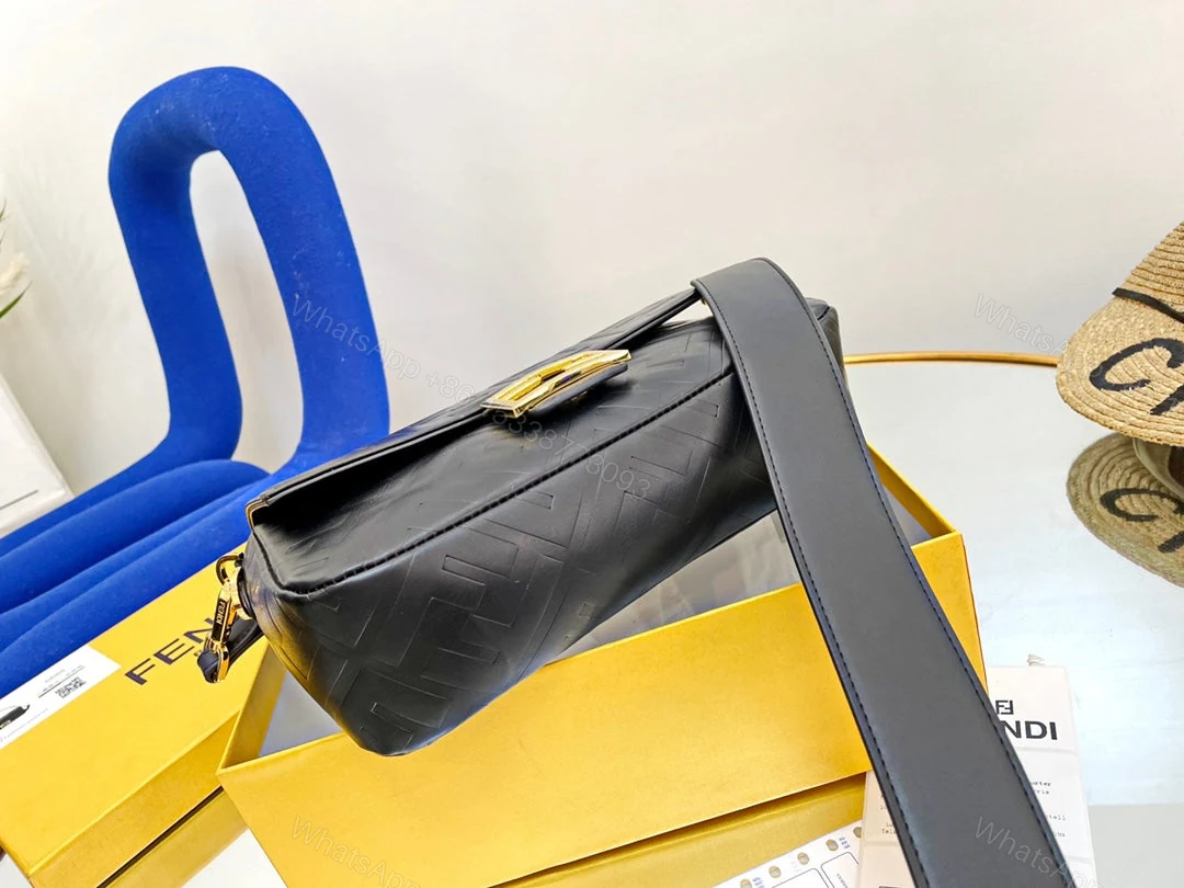 View 6 of FENDI Nappa FF 1974 Embossed Mini Baguette Black Sold Out