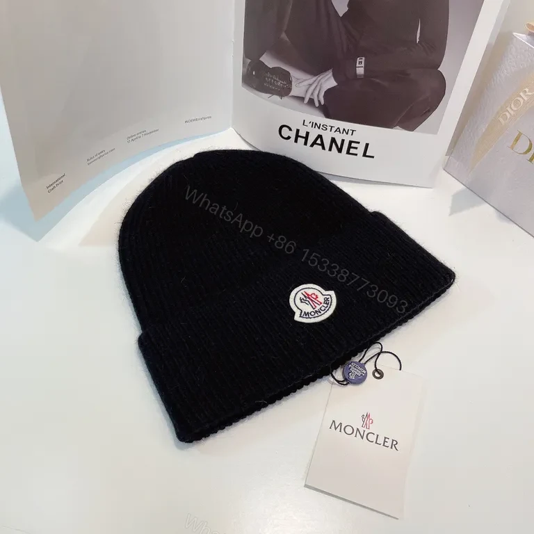 View 2 of Moncler Black Rib Knit Beanie: Premium Warmth & Subtle Signature Style