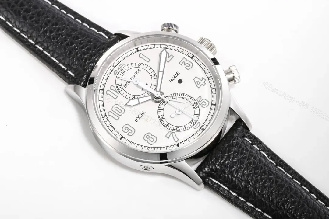 View 5 of Patek Philippe 5924G White Dial Multi Function Chronograph Watch with Black Italian Leather Strap
