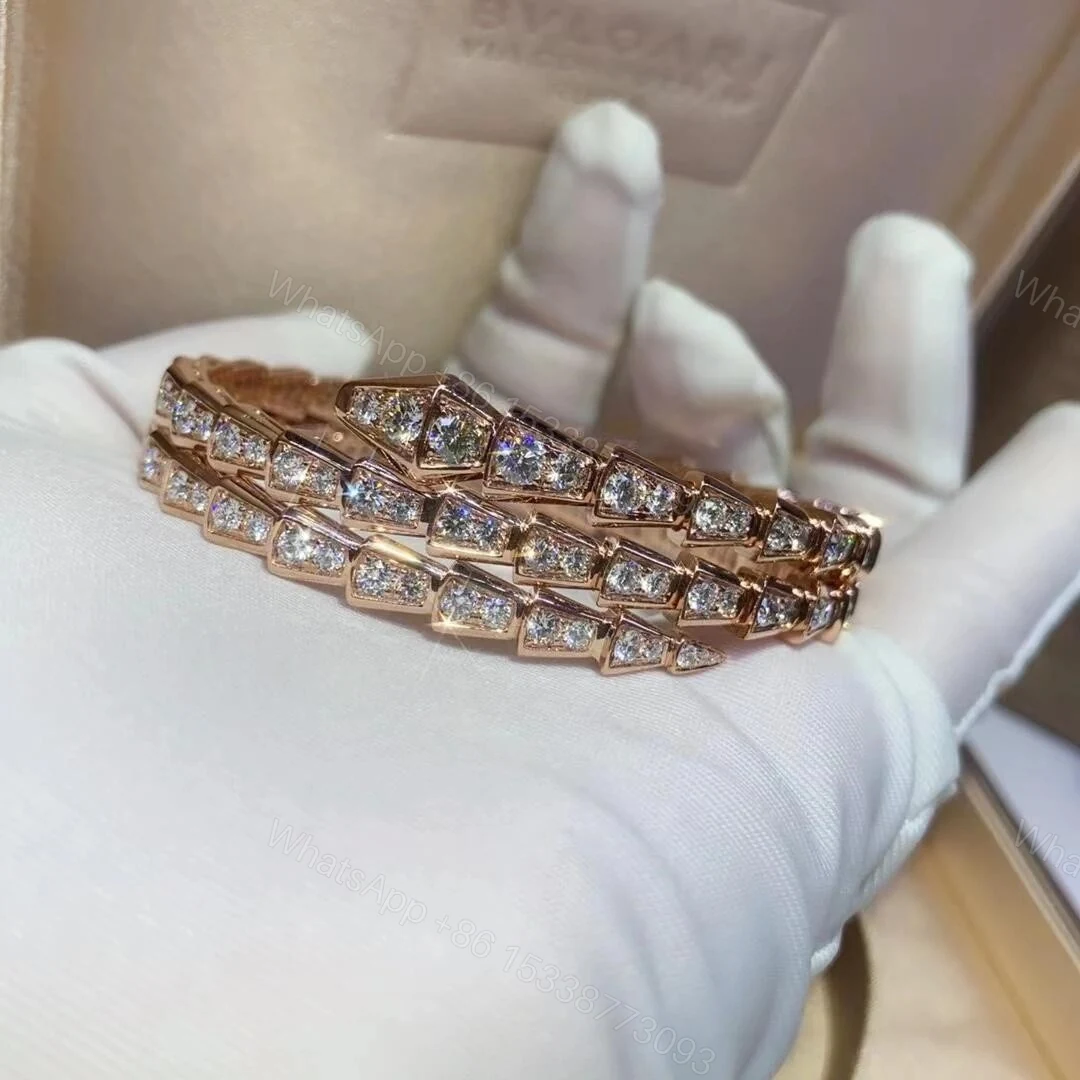 View 2 of Bvlgari 18K Gold Viper Bracelet Full Pave Diamonds 2 coil