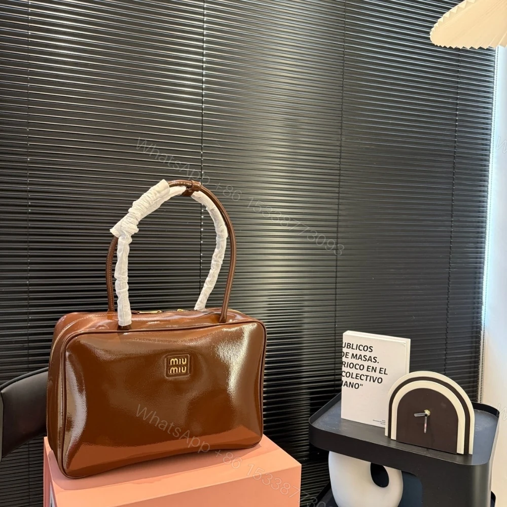 View 2 of MIUMIU BEAU NAPLAK PATENT BAG PALISANDER 35CM