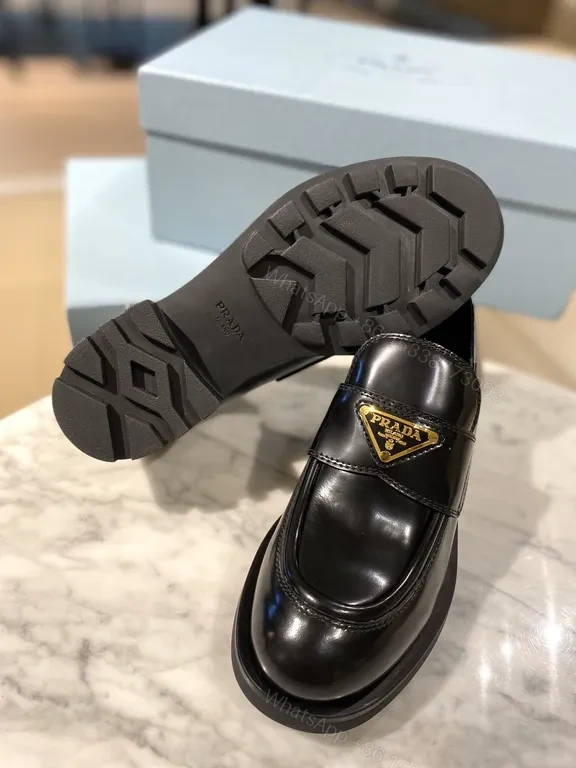 View 7 of Prada Black Calf-Leather Lug-Sole Loafers