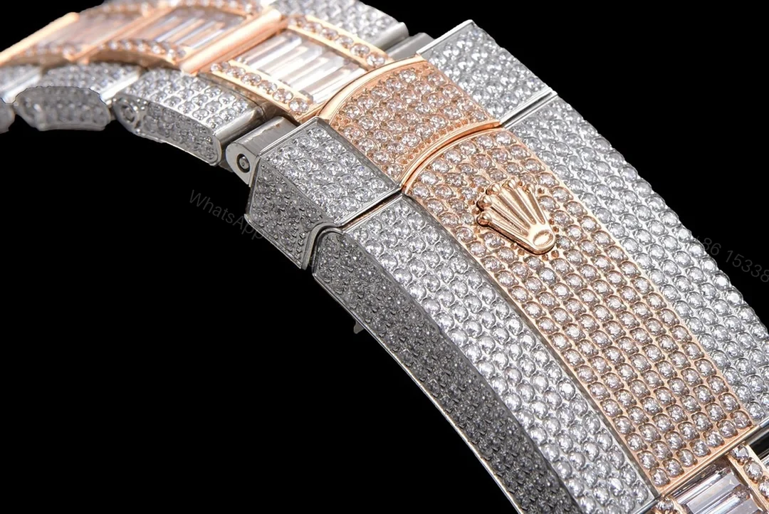View 7 of Rolex Sky-Dweller Rose Gold Diamond Replica 42MM Exclusive Full Pavé Two-Tone Bracelet RG-ROLEX-SKYDWELLER-ROSEGOLD-42